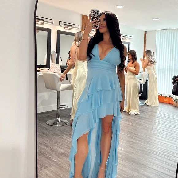 Holly Low Neck Asymmetric Ruffled Maxi DressLight Blue is available for purchase on au PAY Market - Imported Goods Online Store Co.Ltd. | au PAY Market - Online Shopping Site Holly Low Neck Asymmetric Ruffled Maxi DressLight Blue is available for purchase on au PAY Market - Imported Goods Online Store Co.Ltd. | au PAY Market - Online Shopping Site